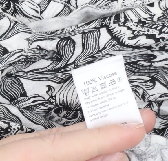Modern Rarity Women's Black Floral Viscose Tunic Blouse Size 14