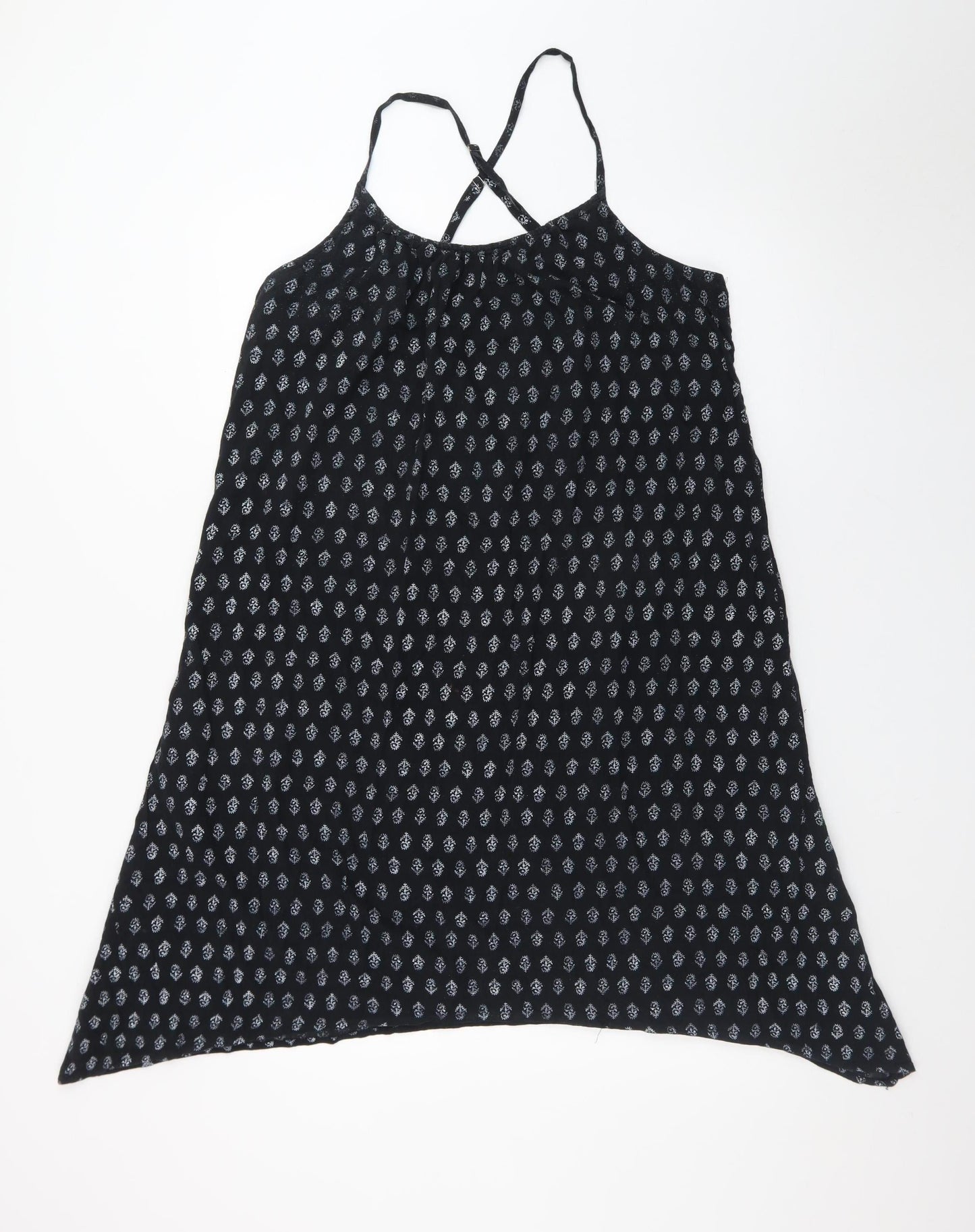 Gap Women Black Geometric Slip Dress Size L Sleeveless Summer