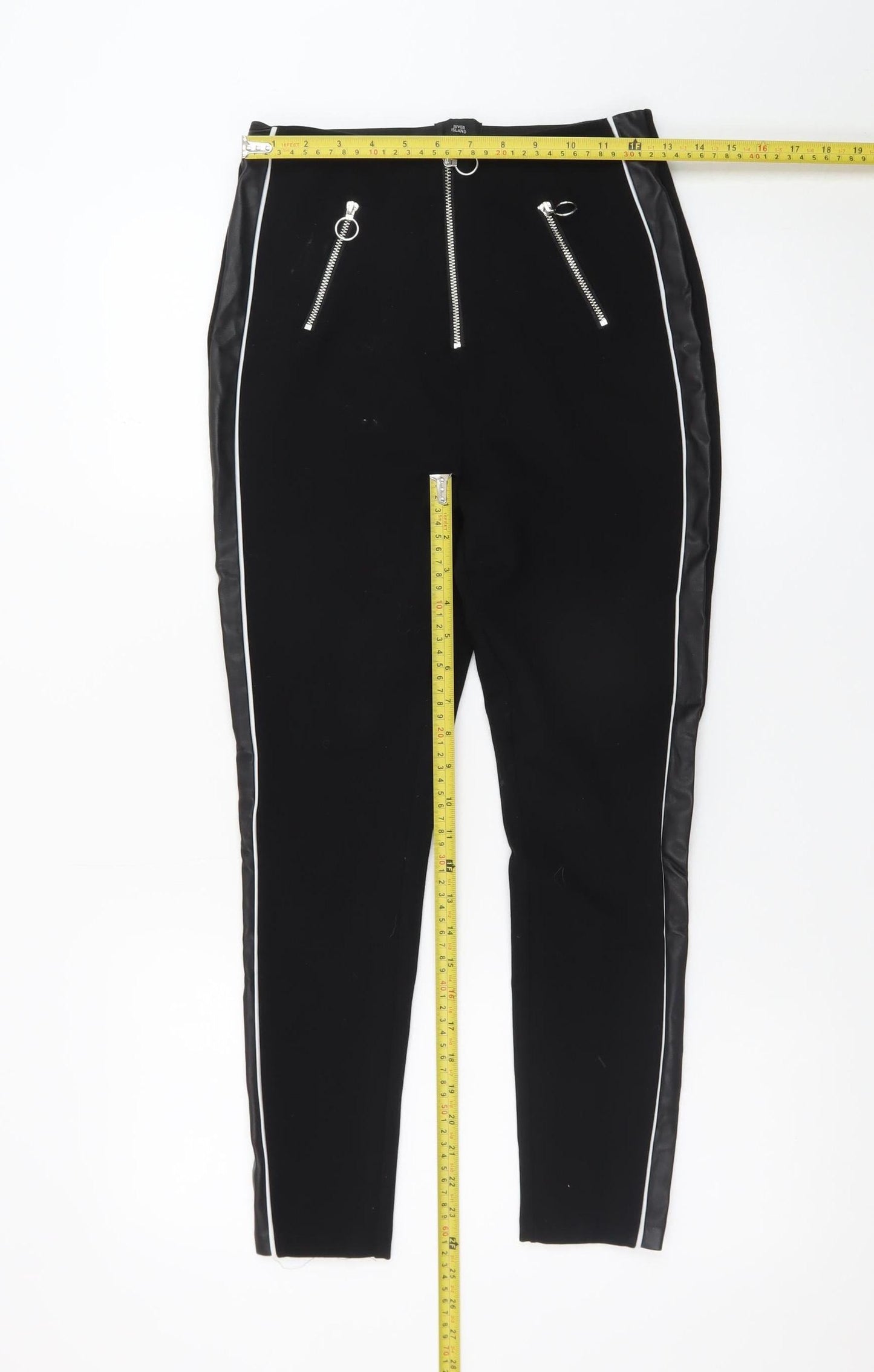 River Island Women’s Black High Rise Zip Detail Leggings Size 10