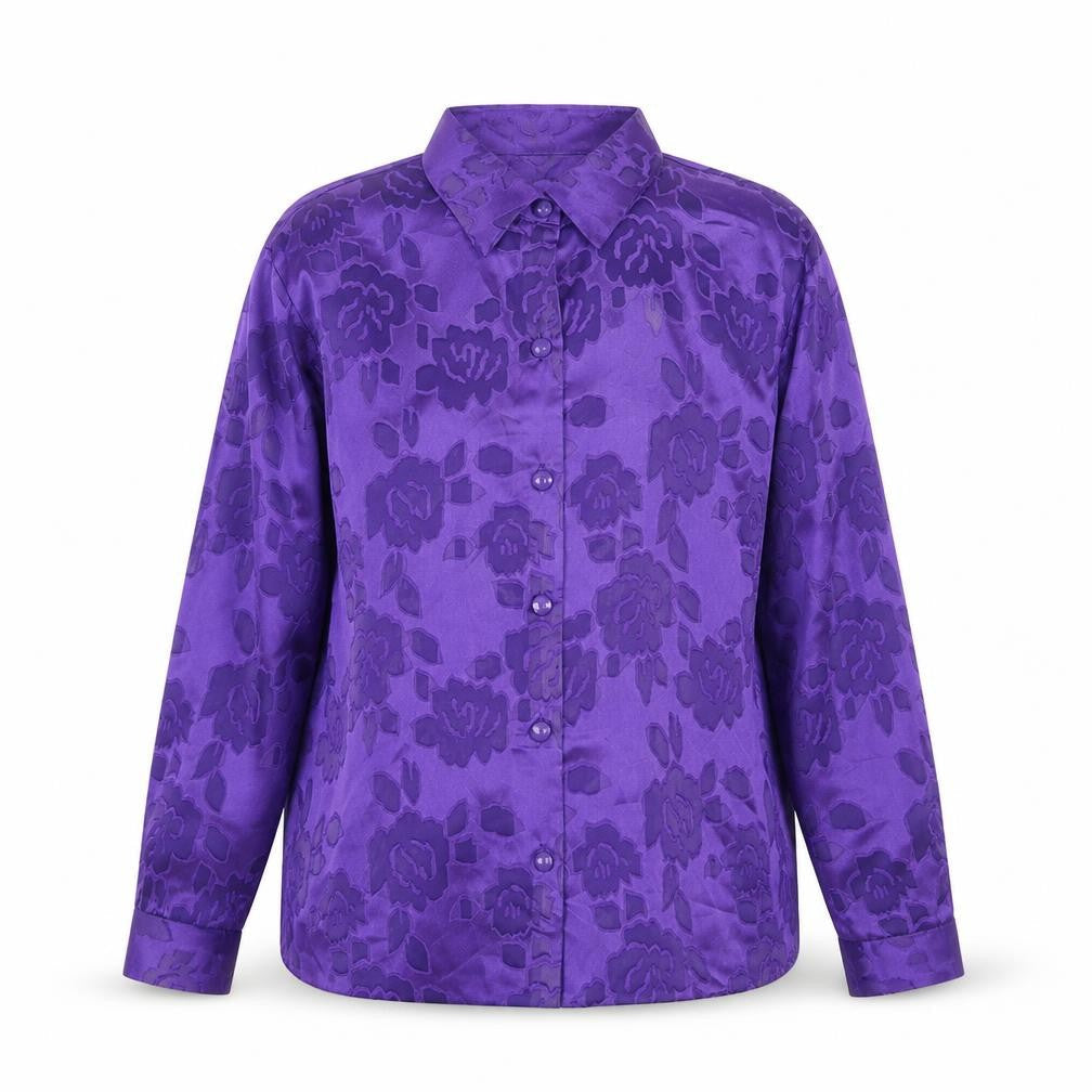 Graver Studio Women’s Purple Floral Button-Up Satin Shirt Size S