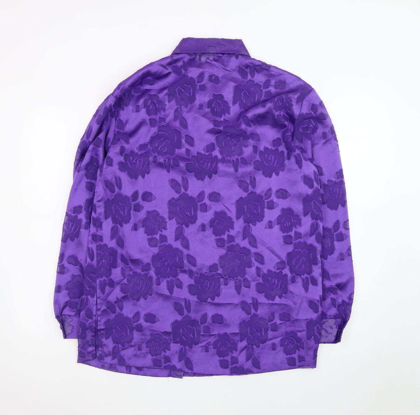 Graver Studio Women’s Purple Floral Button-Up Satin Shirt Size S