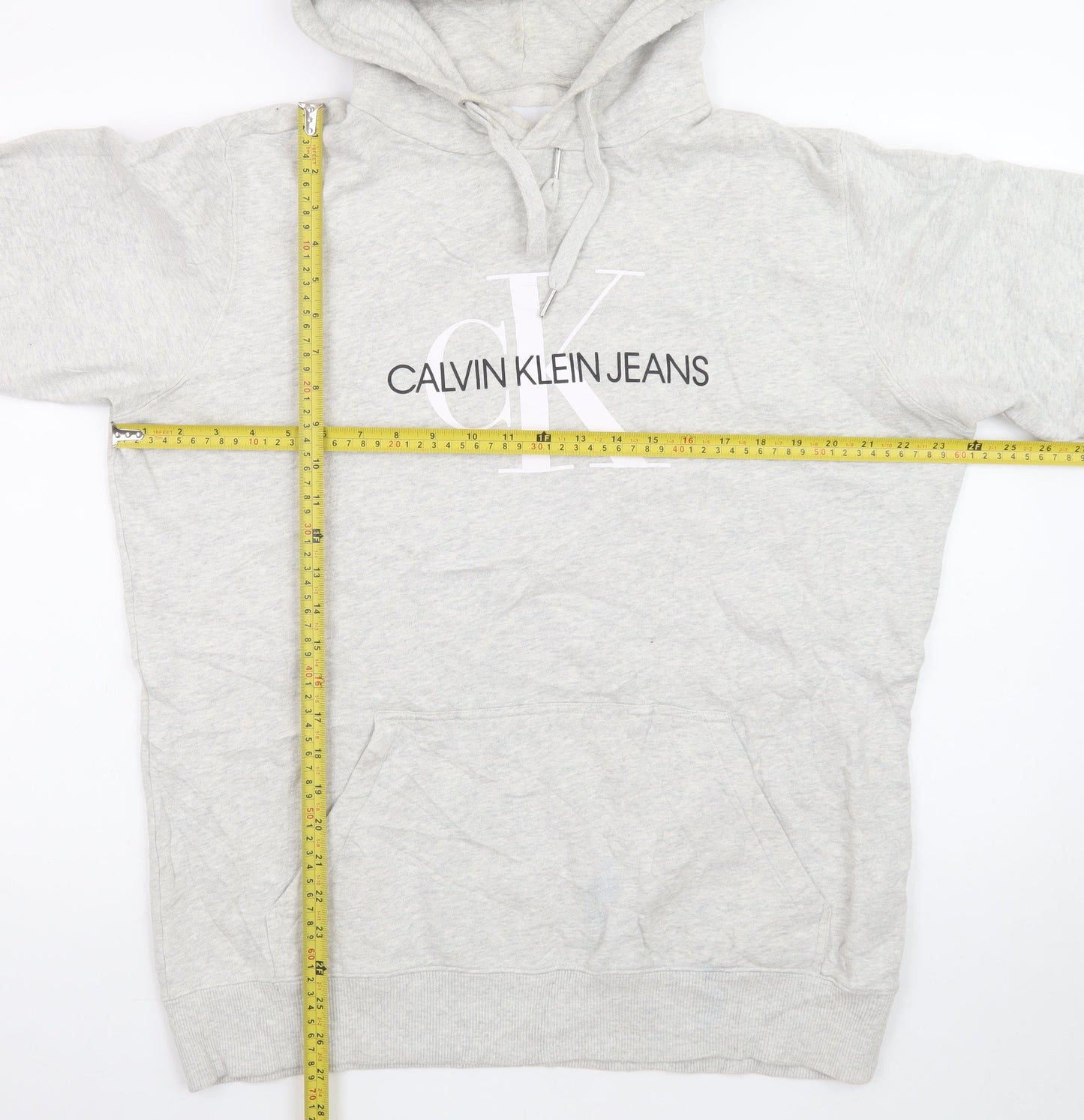 Calvin Klein Jeans Men's Grey XL Pullover Hoodie Logo Fleece