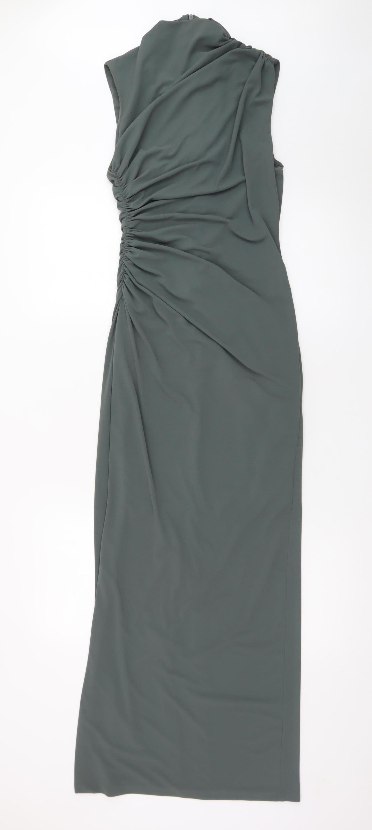 Zara Women’s Green Sleeveless Ruched Sheath Maxi Dress XS