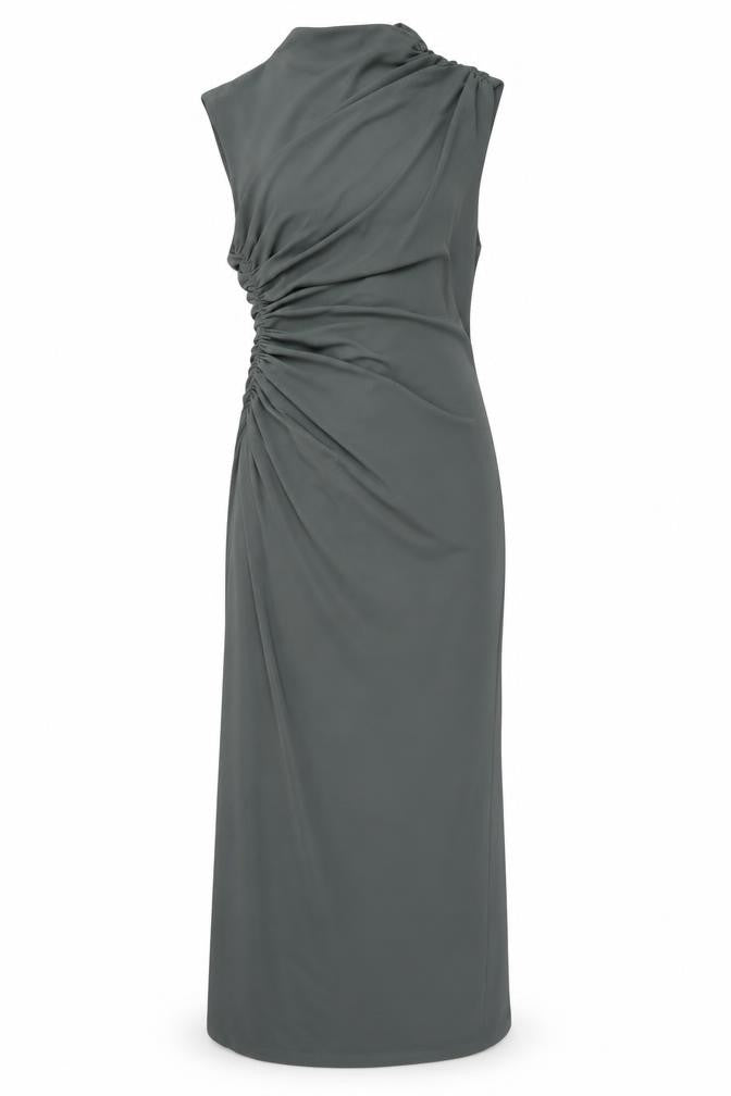 Zara Women’s Green Sleeveless Ruched Sheath Maxi Dress XS