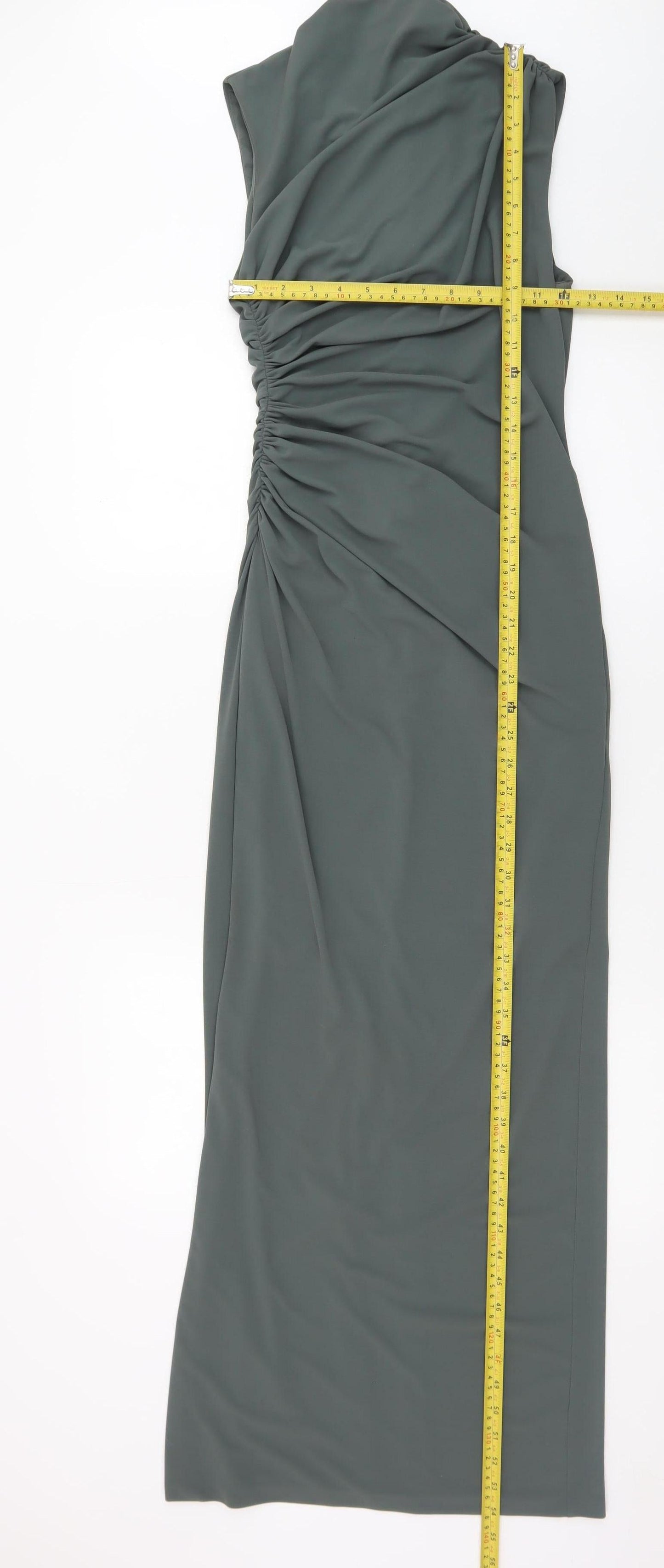 Zara Women’s Green Sleeveless Ruched Sheath Maxi Dress XS