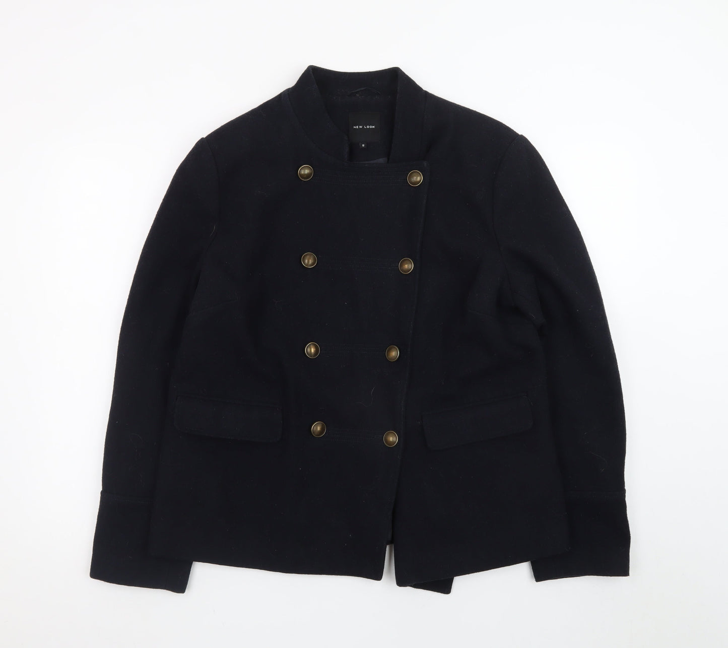 New Look Women's Black Wool Blend Military Jacket Size 16