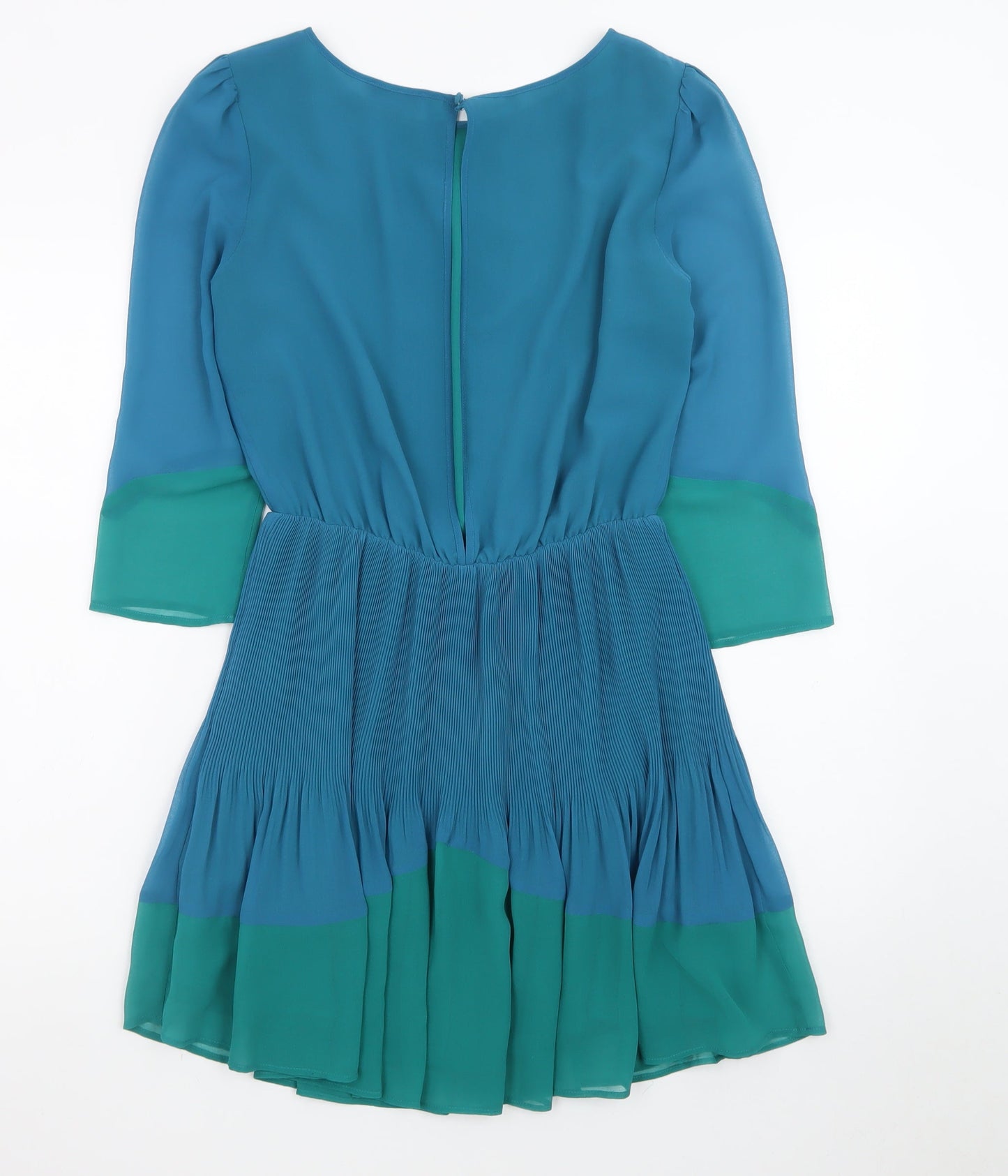 Topshop Women's Blue Colourblock Chiffon A-Line Dress Size 8