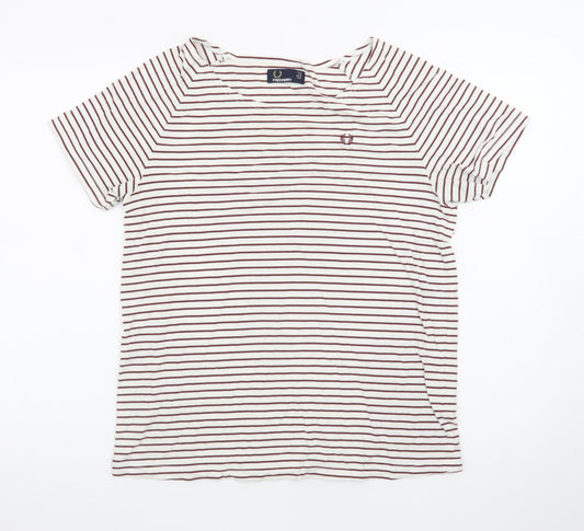 Fred Perry Women’s White Striped Cotton T-Shirt UK 10