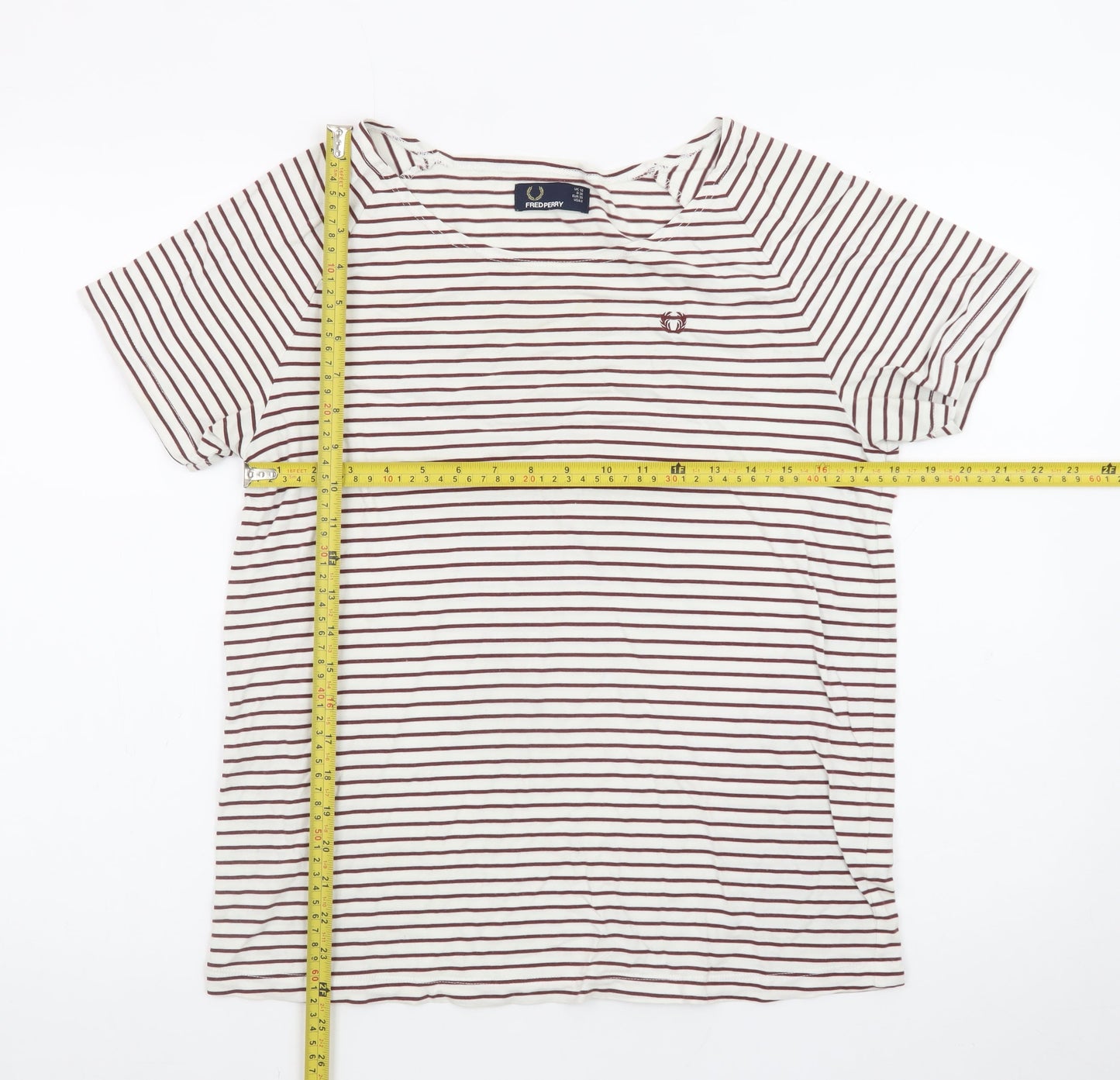 Fred Perry Women’s White Striped Cotton T-Shirt UK 10