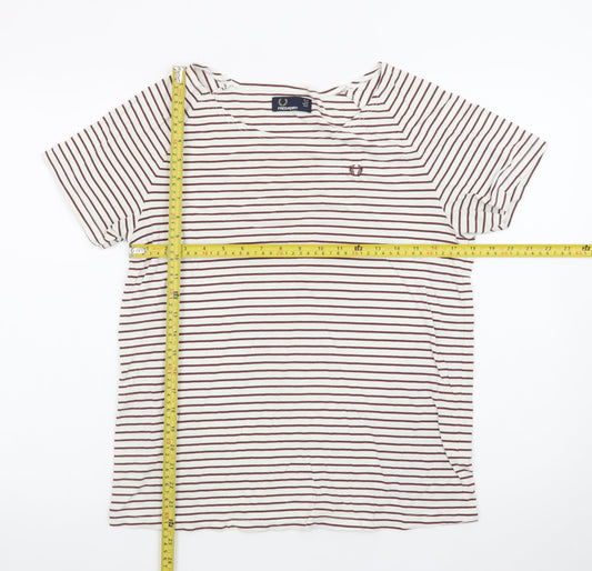 Fred Perry Women’s White Striped Cotton T-Shirt UK 10