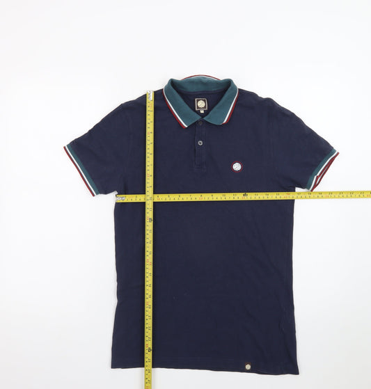 Pretty Green Men's Blue Collared Cotton Polo Shirt Size S