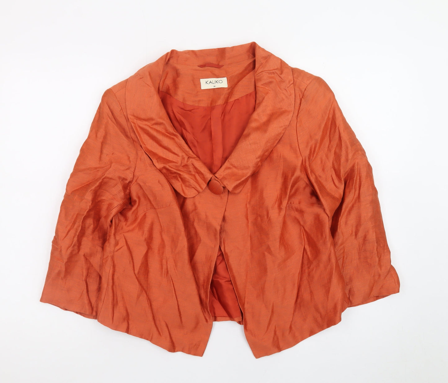 Kaliko Women's Orange Silk Shawl Collar Blazer Size 14