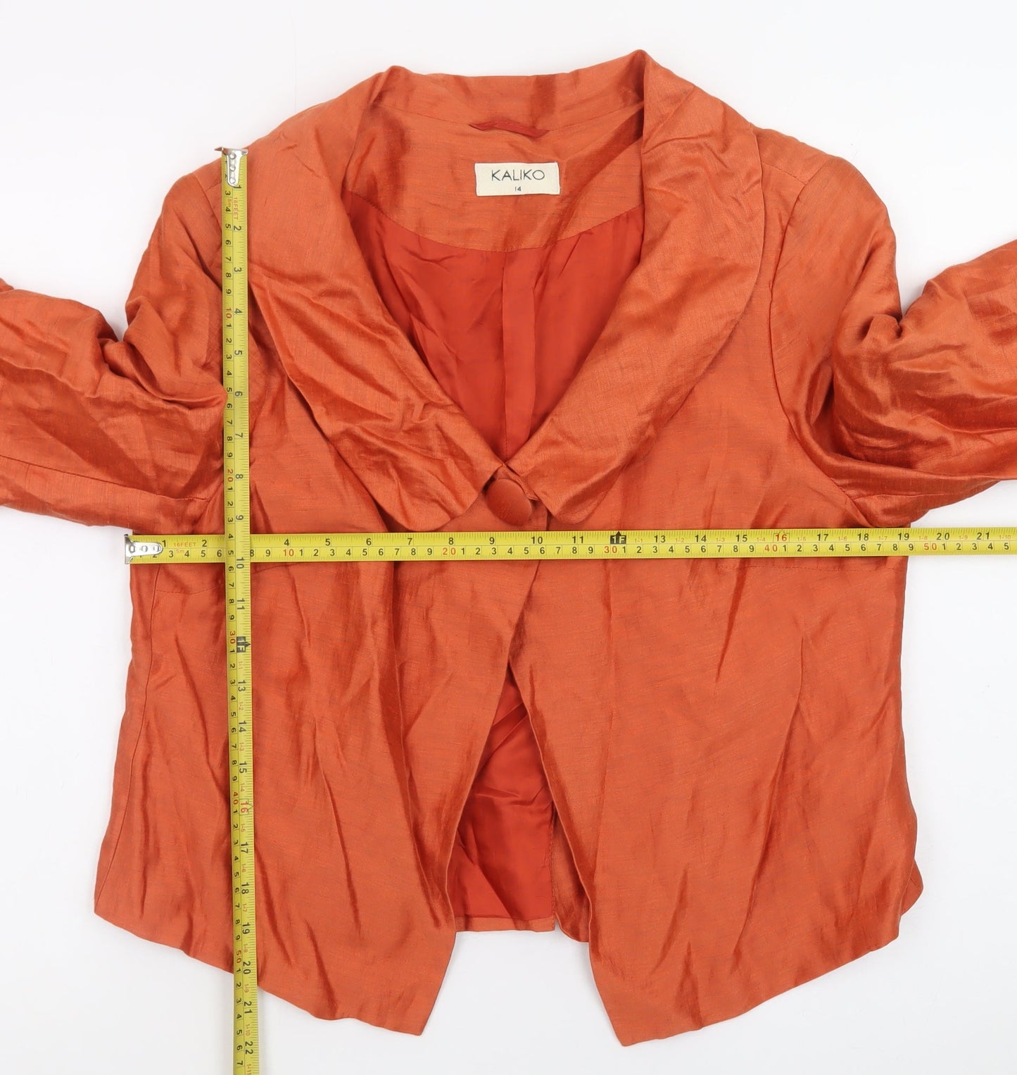 Kaliko Women's Orange Silk Shawl Collar Blazer Size 14