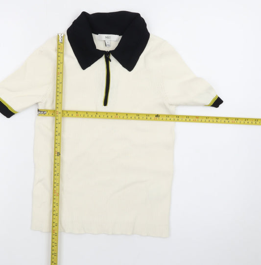Marks and Spencer Men’s Ivory Short Sleeve 1/4 Zip Polo Shirt Size M