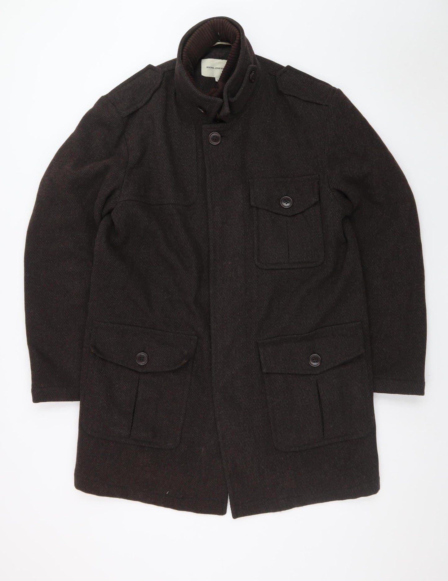 Rocha John Rocha Men Brown Wool Military Style Coat Size M