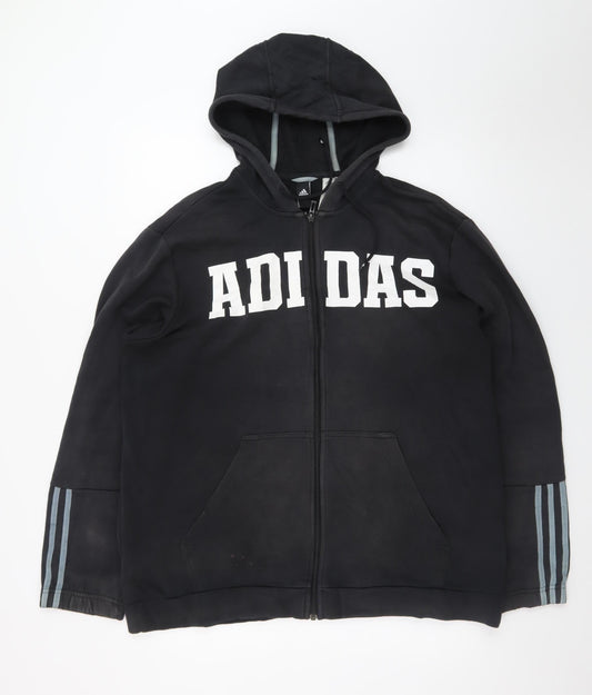 Adidas Mens Black XL Full Zip Hoodie Sports Fleece Sweatshirt