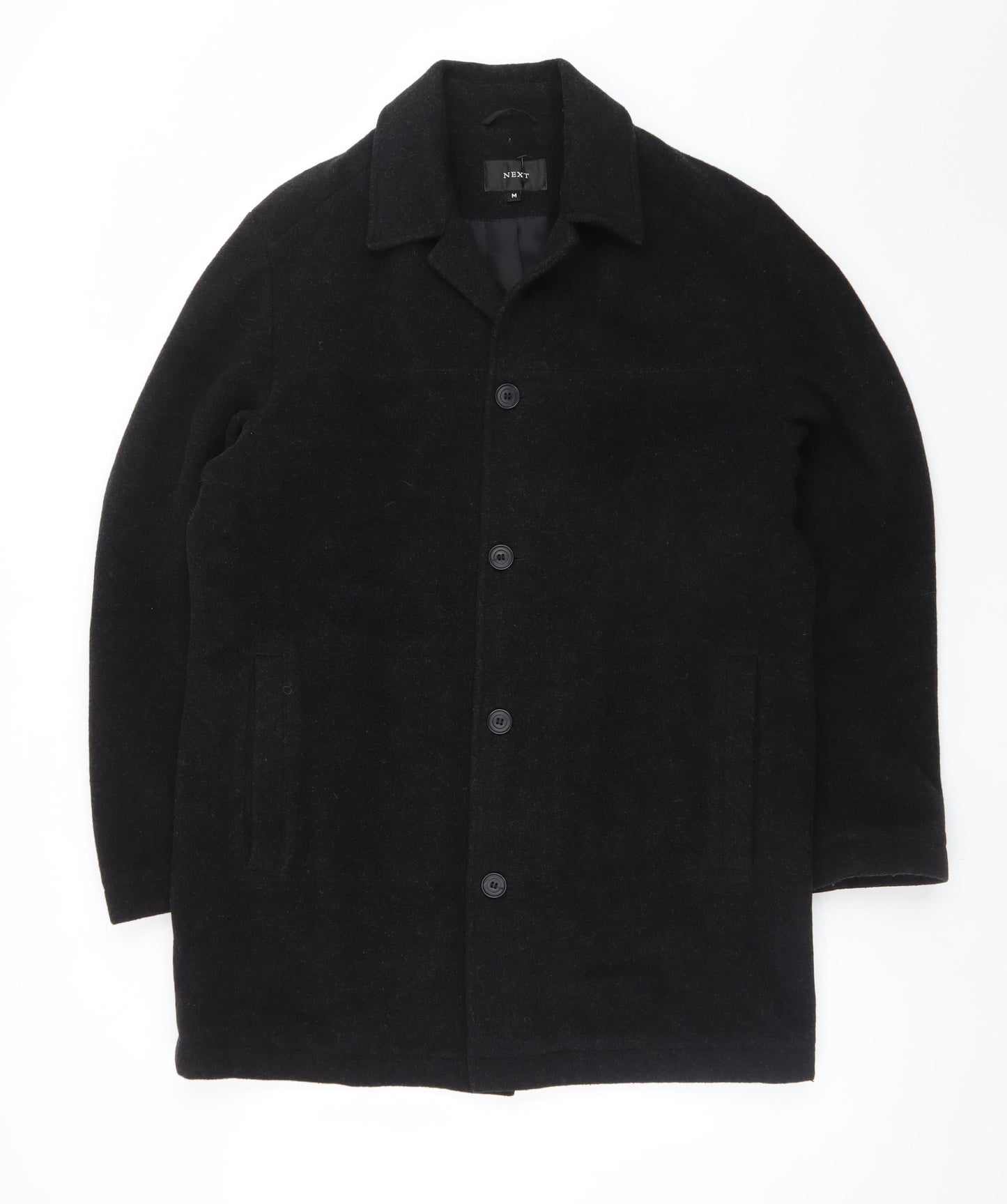 Next Men's Black Wool Cashmere Blend Mid-Length Overcoat M