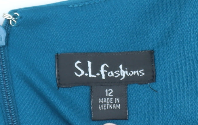 S.L. Fashions Women’s Blue Chiffon Layered Shift Dress Size 12