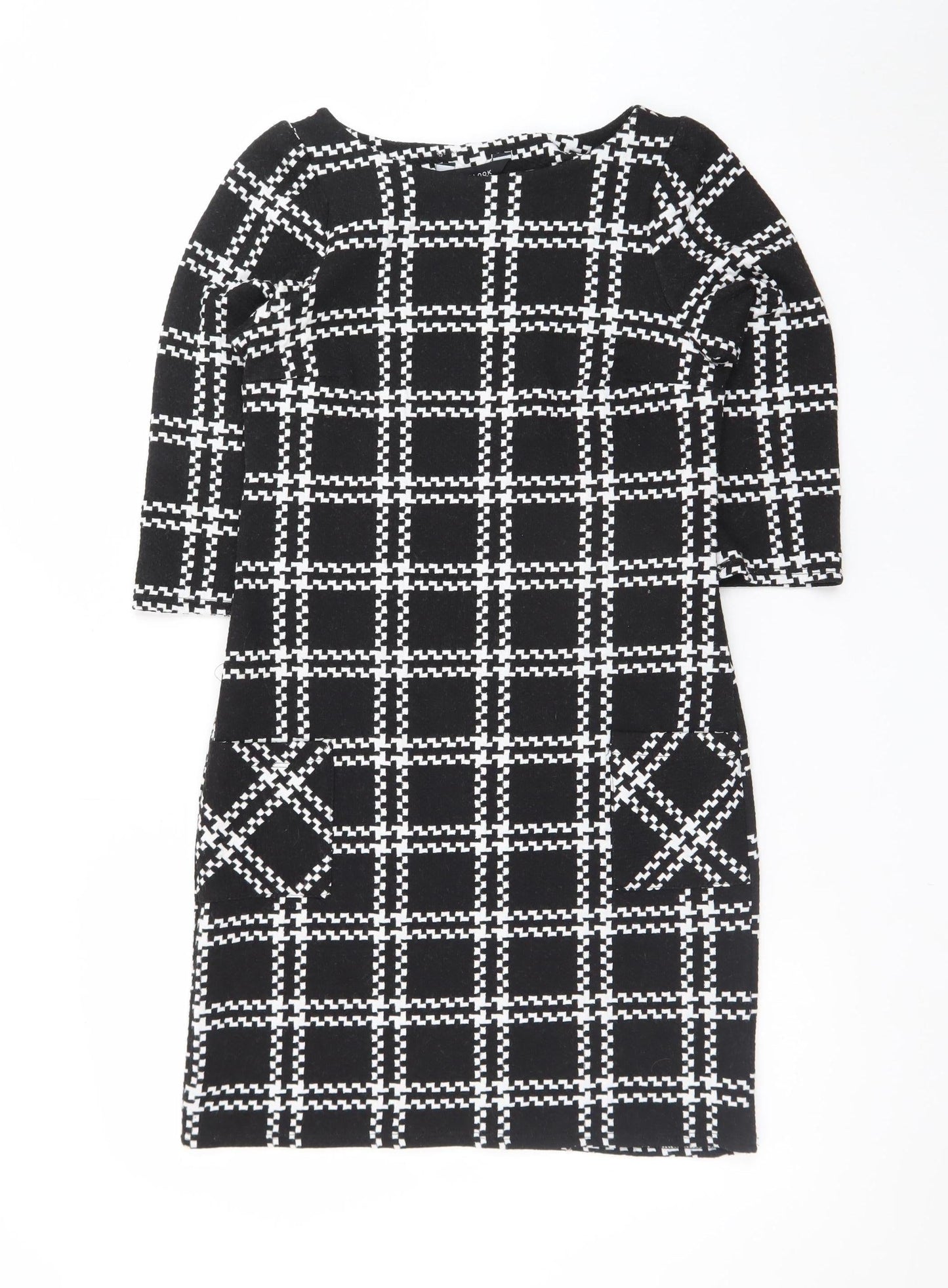 New Look Women Black Check Bodycon Dress Size 6
