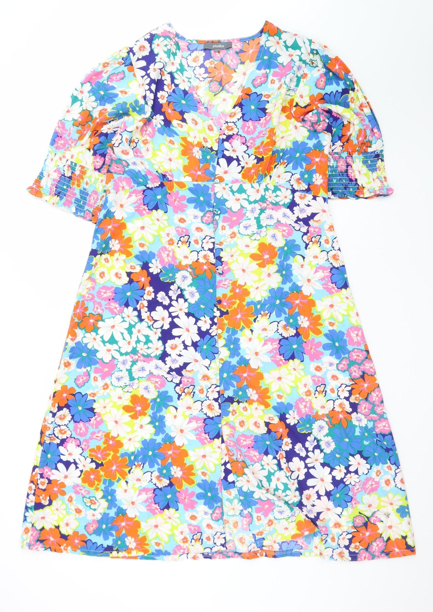 Studio Women’s Multicoloured Floral A-Line Puff Sleeve Dress Size 16