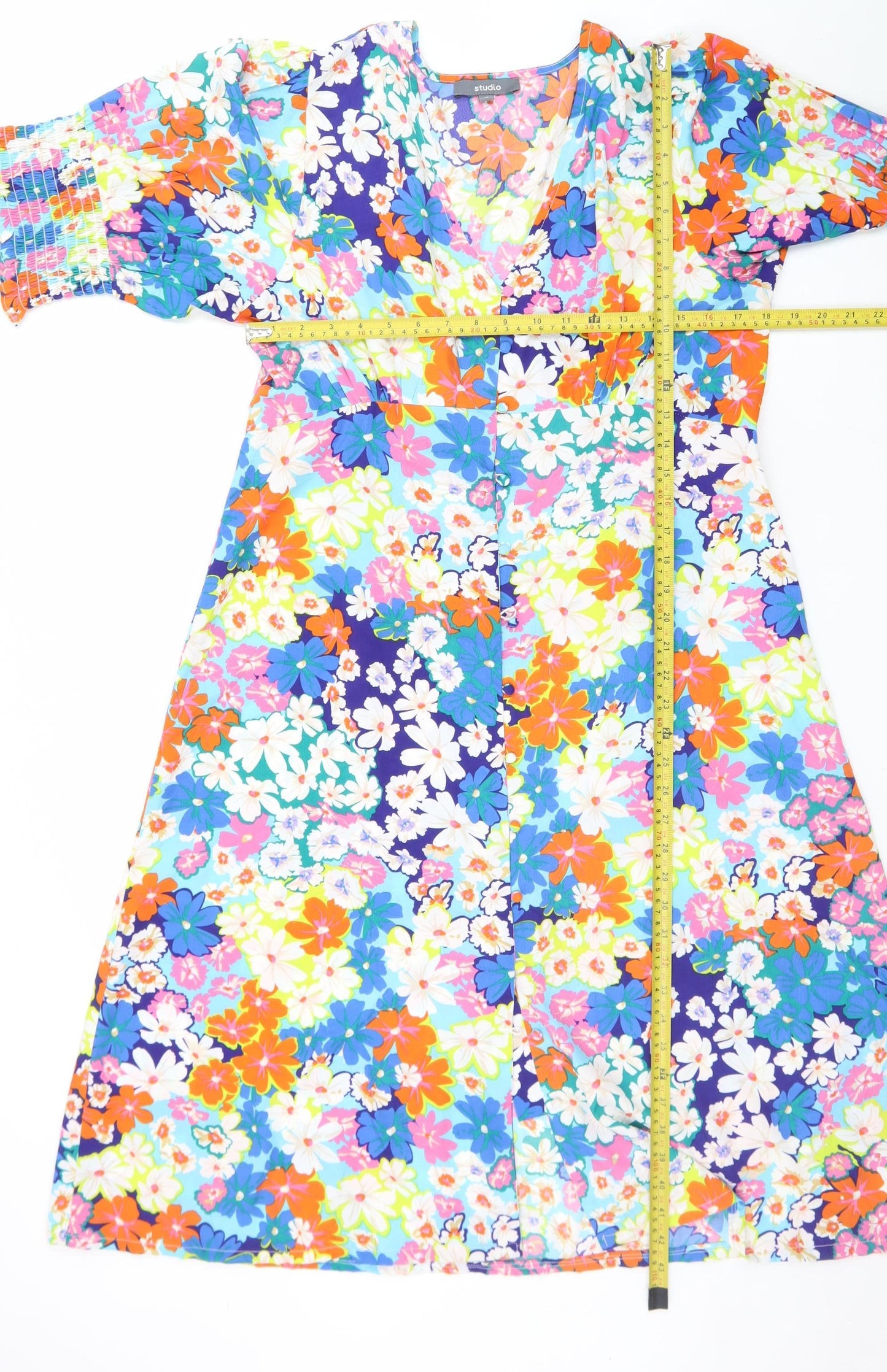 Studio Women’s Multicoloured Floral A-Line Puff Sleeve Dress Size 16