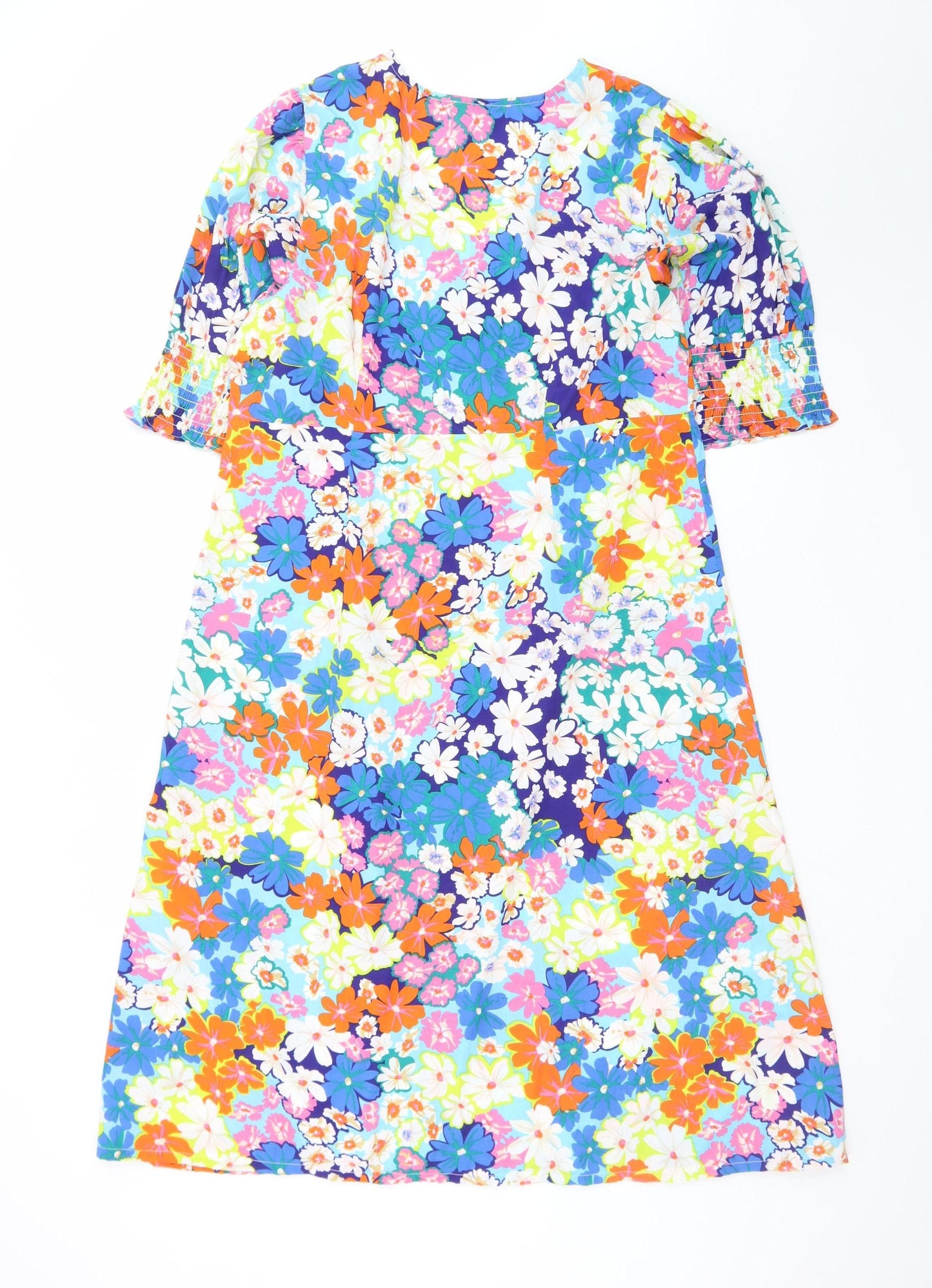Studio Women’s Multicoloured Floral A-Line Puff Sleeve Dress Size 16