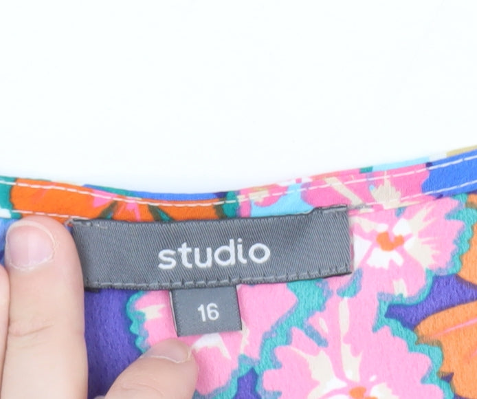 Studio Women’s Multicoloured Floral A-Line Puff Sleeve Dress Size 16