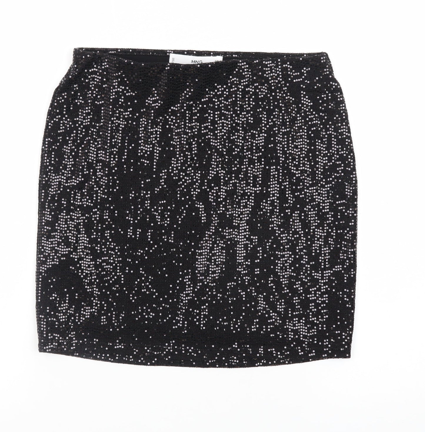 MNG Women’s Black Sequin Short Pencil Skirt XS Party Stretch