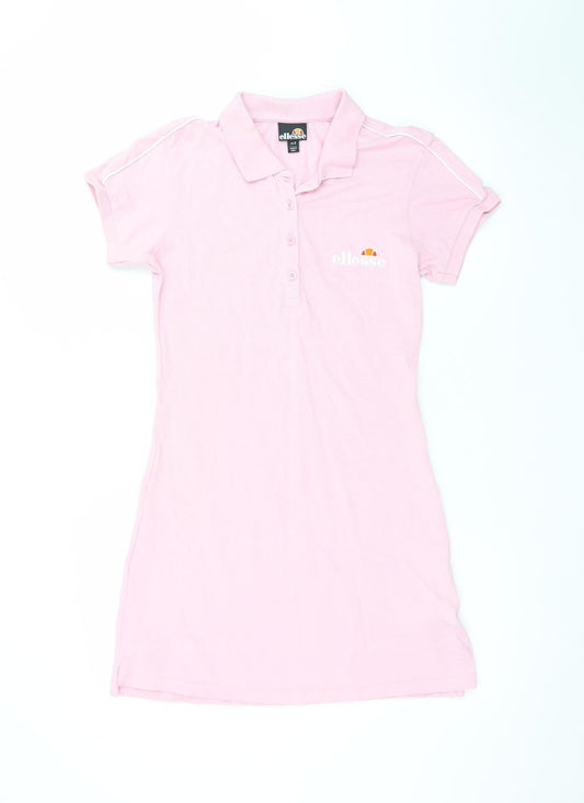 Ellesse Women's Pink Cotton Polo Shirt Dress UK 8 Casual Sportswear
