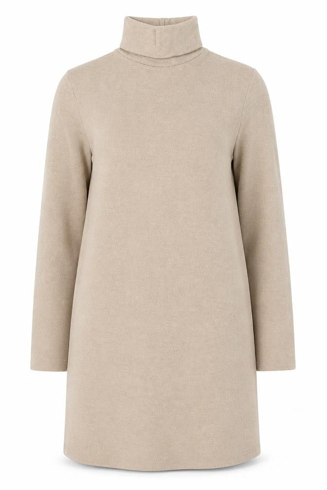 Zara Women Beige Knit Roll Neck Shift Dress Size 12