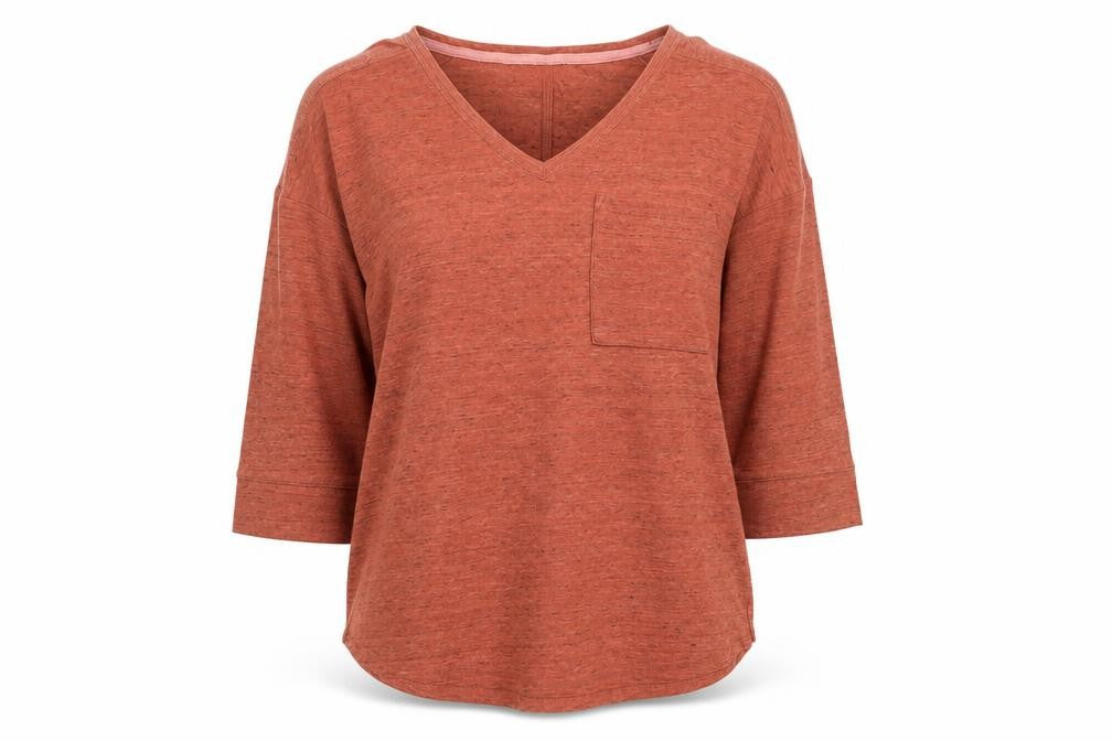Next Women Brown V-Neck 3/4 Sleeve Cotton Blend Jersey T-Shirt Size 14