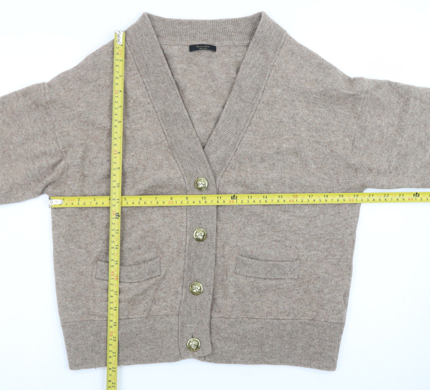Massimo Dutti Women Beige Wool Cashmere V-Neck Cardigan M UK 12
