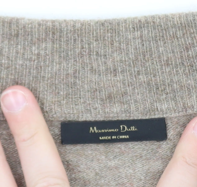 Massimo Dutti Women Beige Wool Cashmere V-Neck Cardigan M UK 12