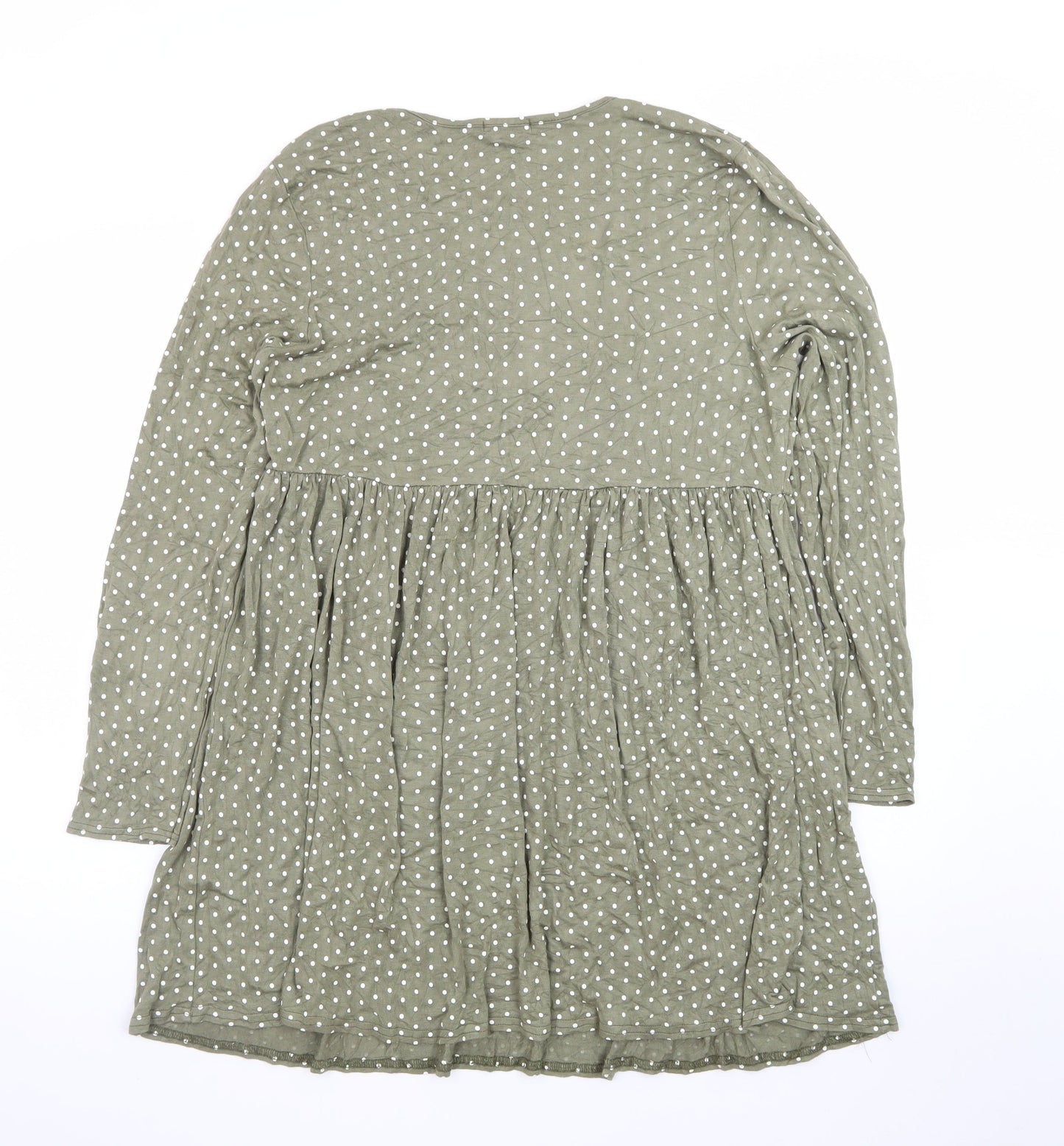 Boohoo Women's Green Polka Dot Long Sleeve Smocked Dress Size 10