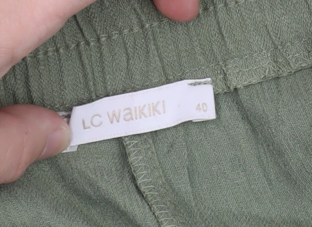 LC Waikiki Women's Green Linen Blend Chino Trousers Size 12