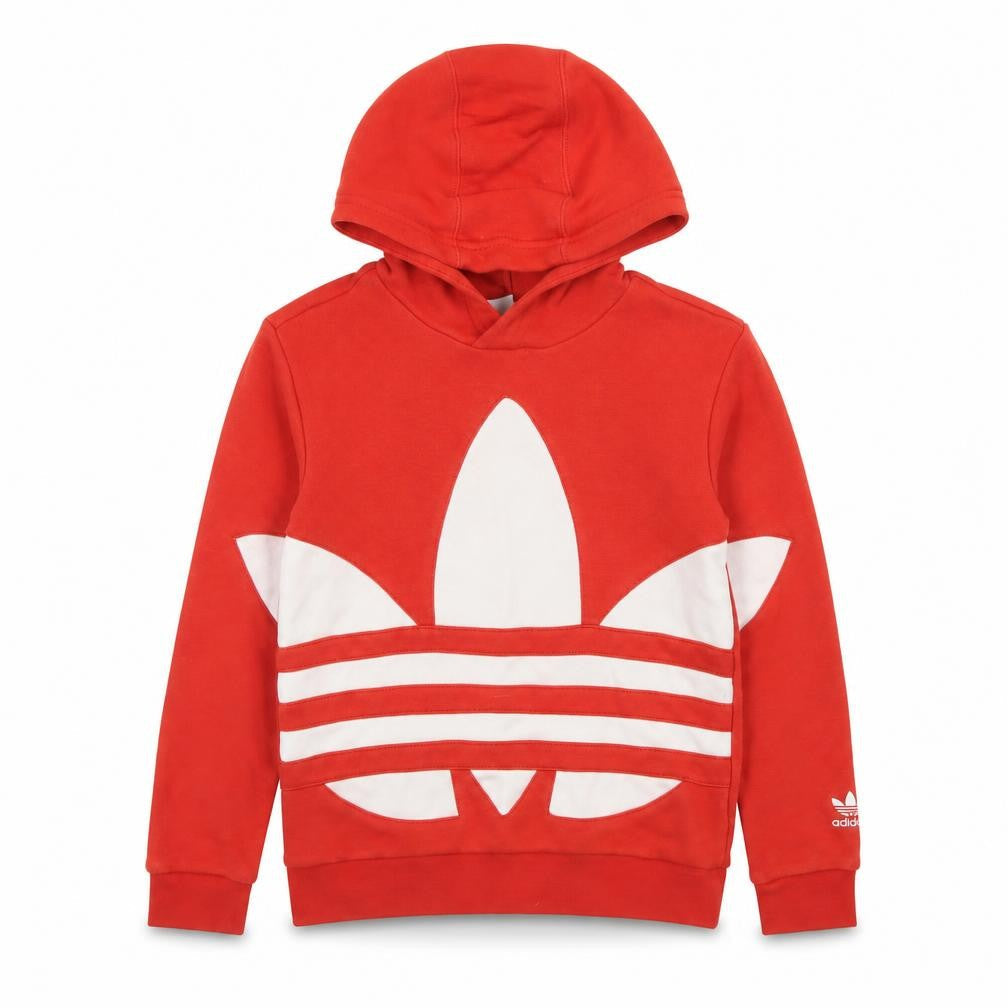 adidas Boys Red Pullover Hoodie 8-9 Years Graphic Logo Cotton Blend