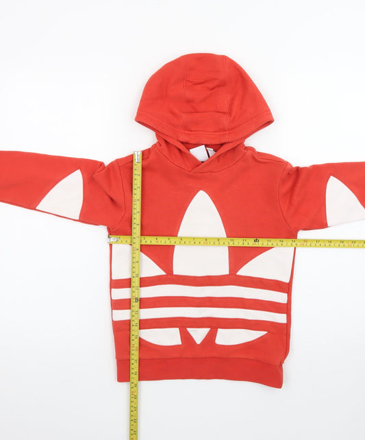 adidas Boys Red Pullover Hoodie 8-9 Years Graphic Logo Cotton Blend