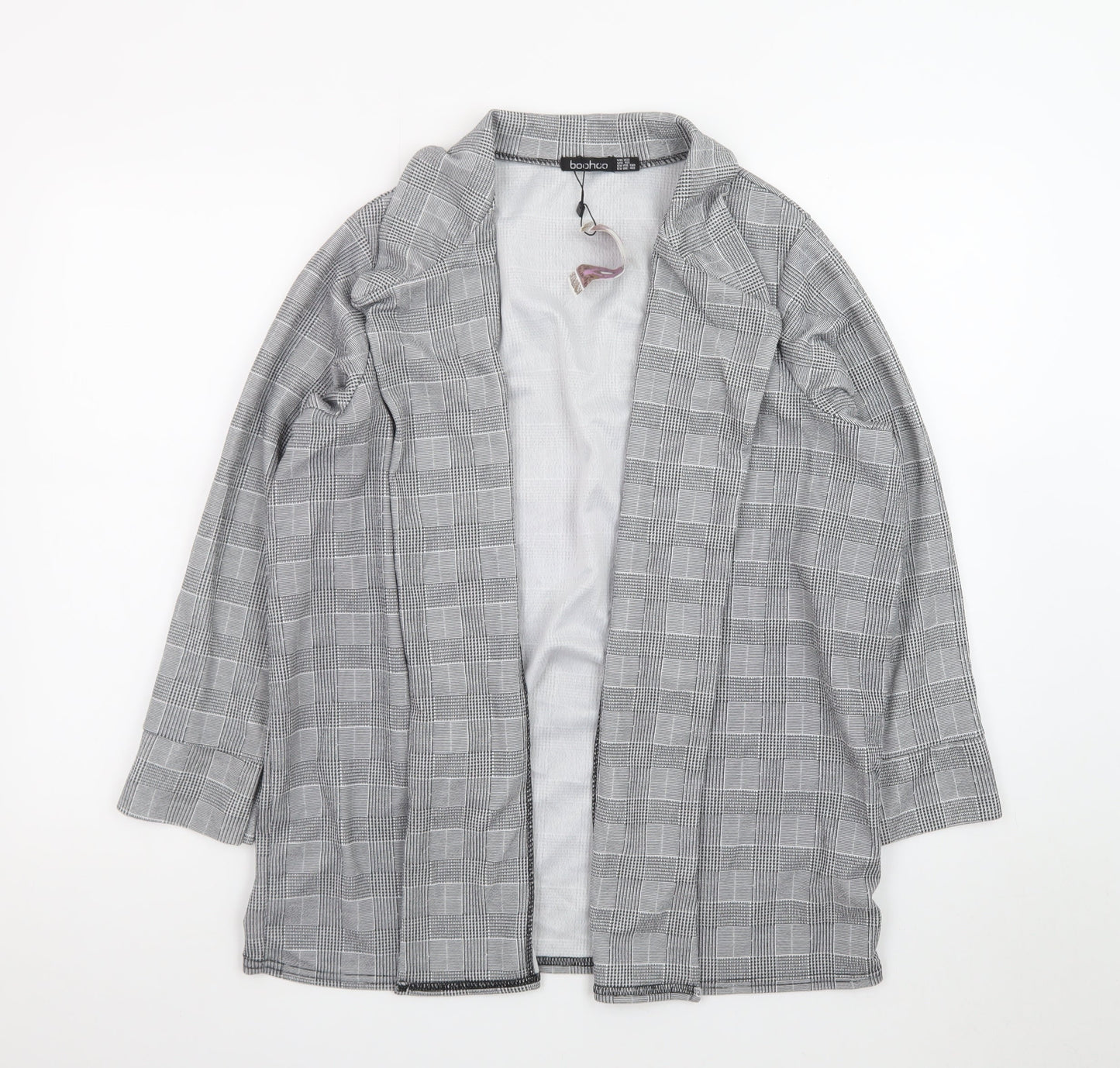 Boohoo Women Grey Check Single-Breasted Blazer Jacket Size 22