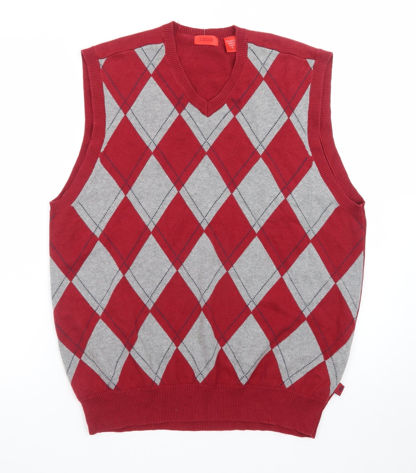 IZOD Men's Red Argyle Cotton Sleeveless V-Neck Golf Vest M