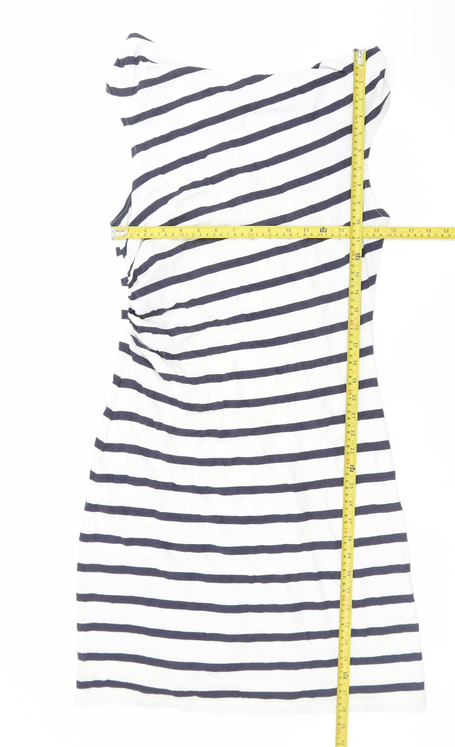 LOFT Women's White Navy Striped Bodycon Dress M Boat Neck Summer