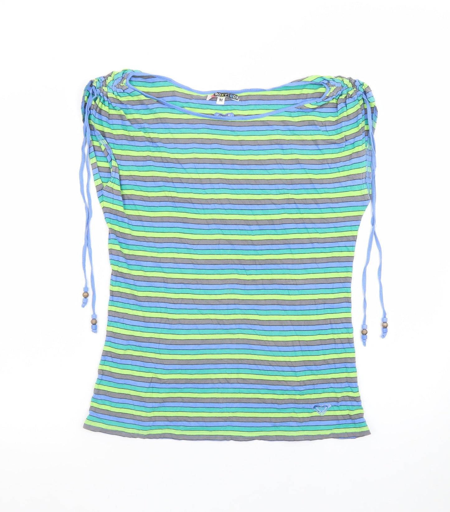 Roxy Women's Multicoloured Striped Boat Neck T-Shirt Size M