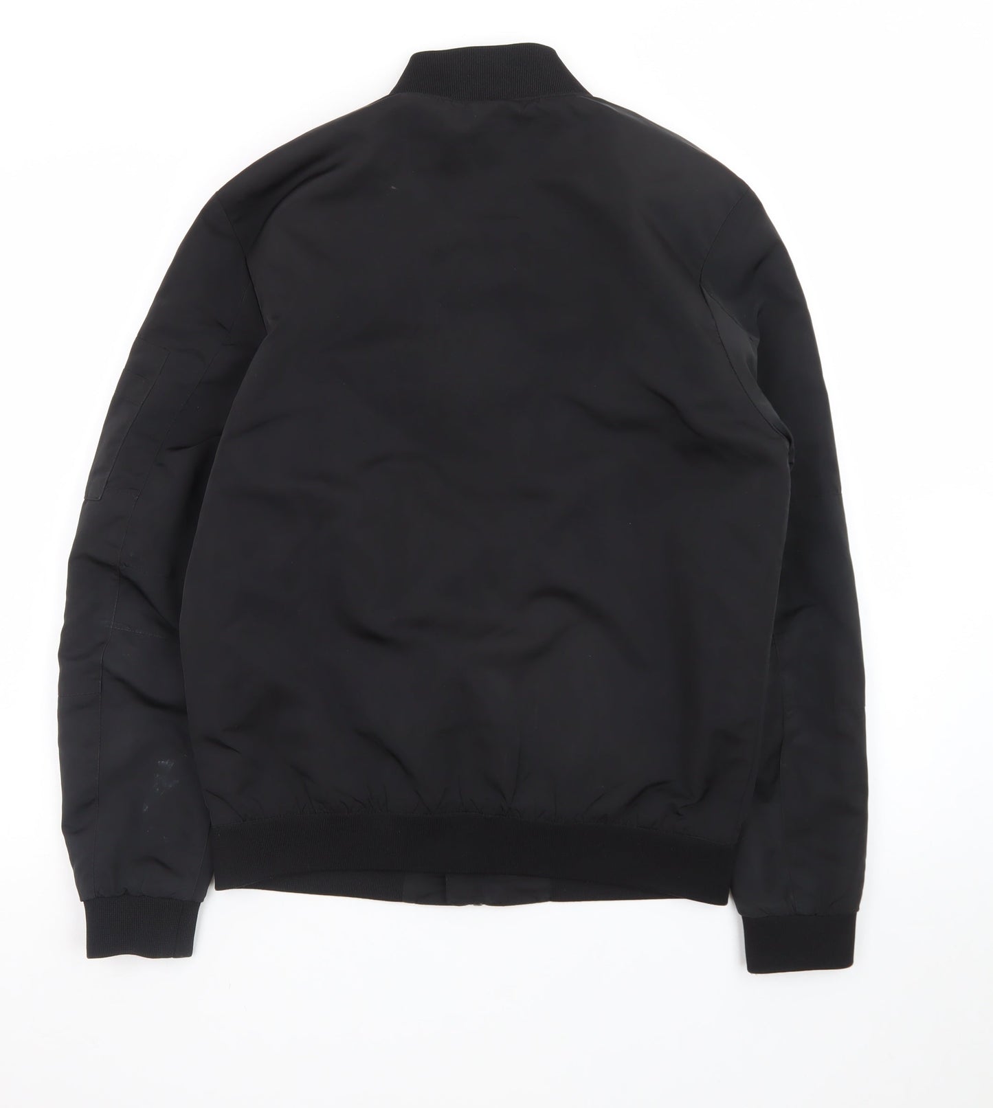 Zara Man Black Bomber Jacket Men's M Regular Fit Polyester Zip-Up