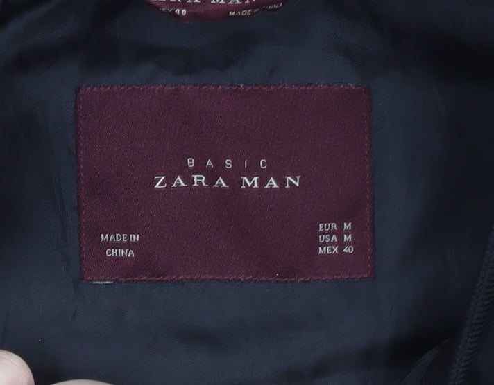 Zara Man Black Bomber Jacket Men's M Regular Fit Polyester Zip-Up