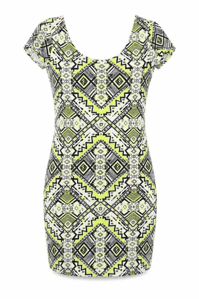 New Look Womens Multicoloured Size 12 Geometric Bodycon Dress