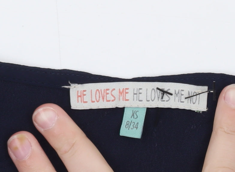 He Loves Me He Loves Me Not Women's Blue XS Wrap Chiffon Blouse