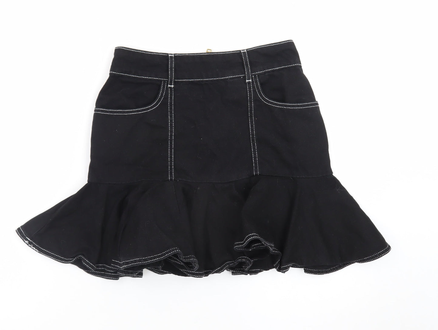 River Island Women’s Black Flared Short Denim Skirt Size 8
