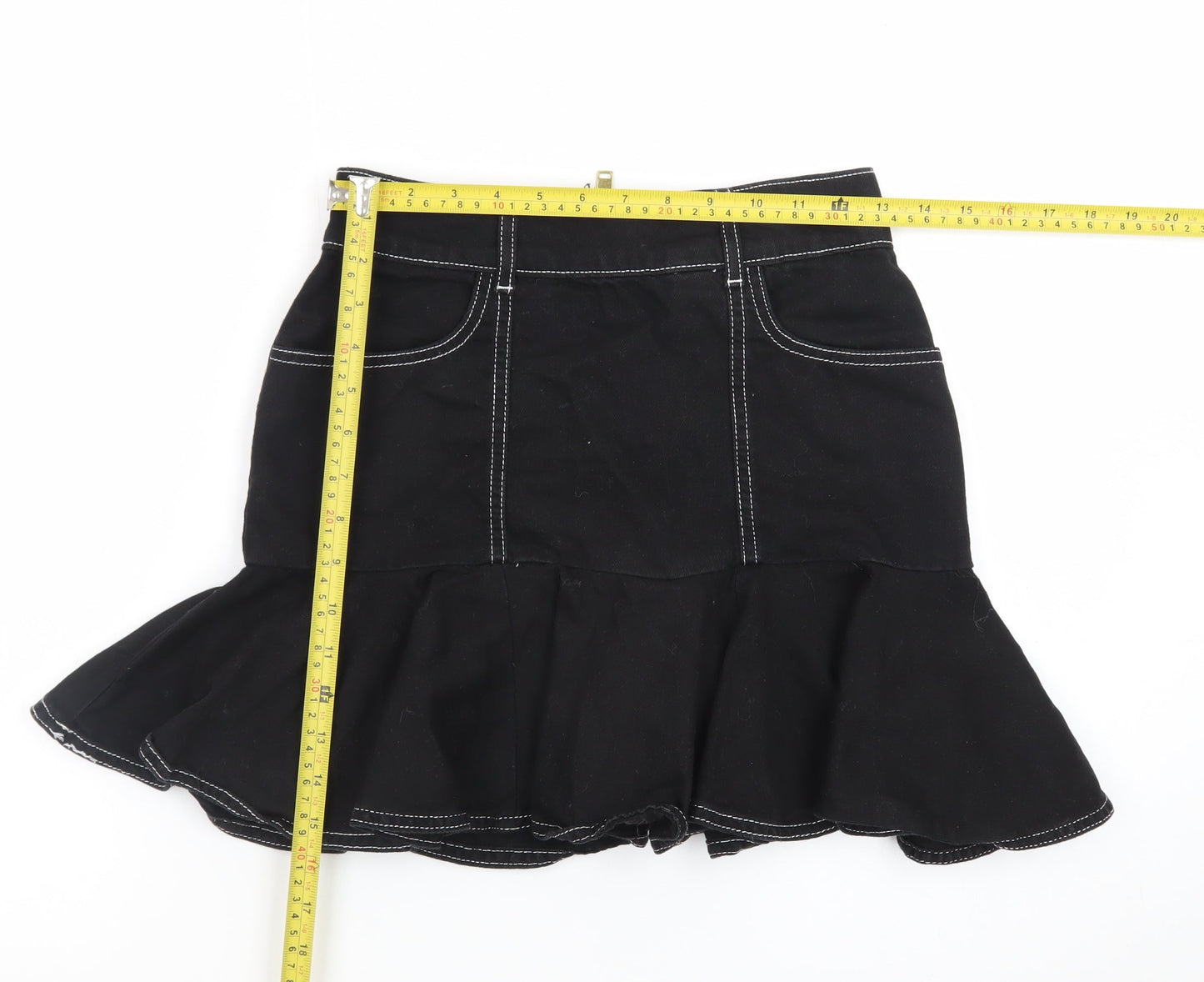 River Island Women’s Black Flared Short Denim Skirt Size 8
