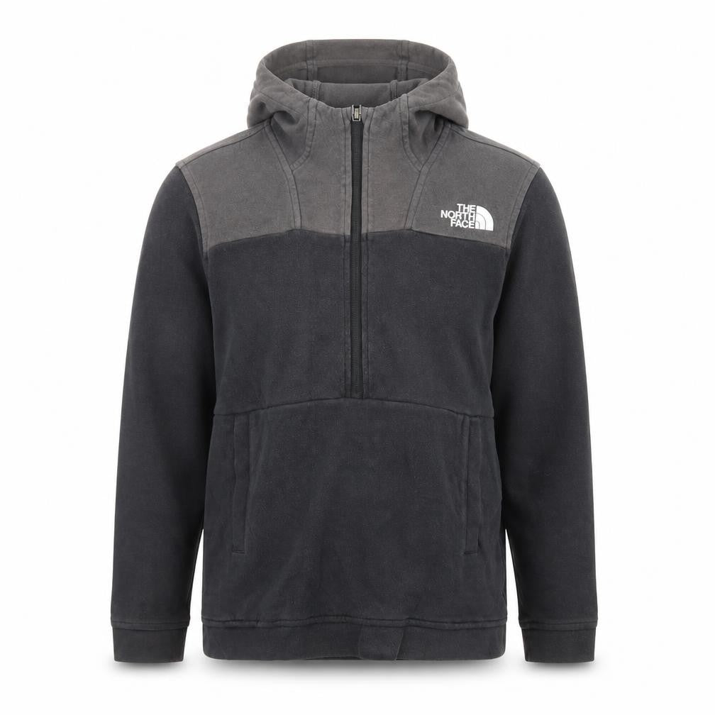 Front view of The North Face boys’ black fleece full zip hoodie, size L, outdoor warm
