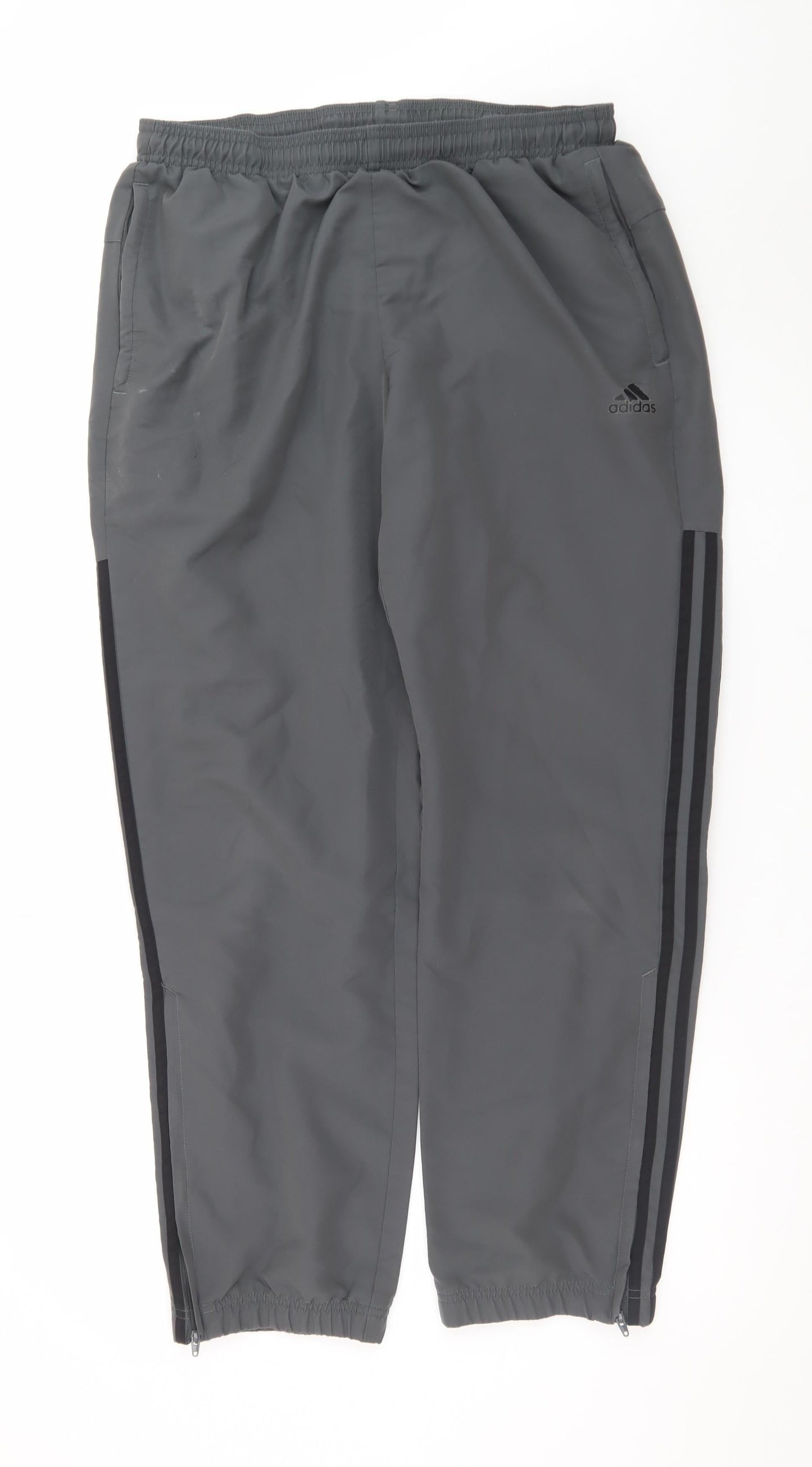 Adidas Men's Grey L Jogger Trousers with Ankle Zip and Pockets