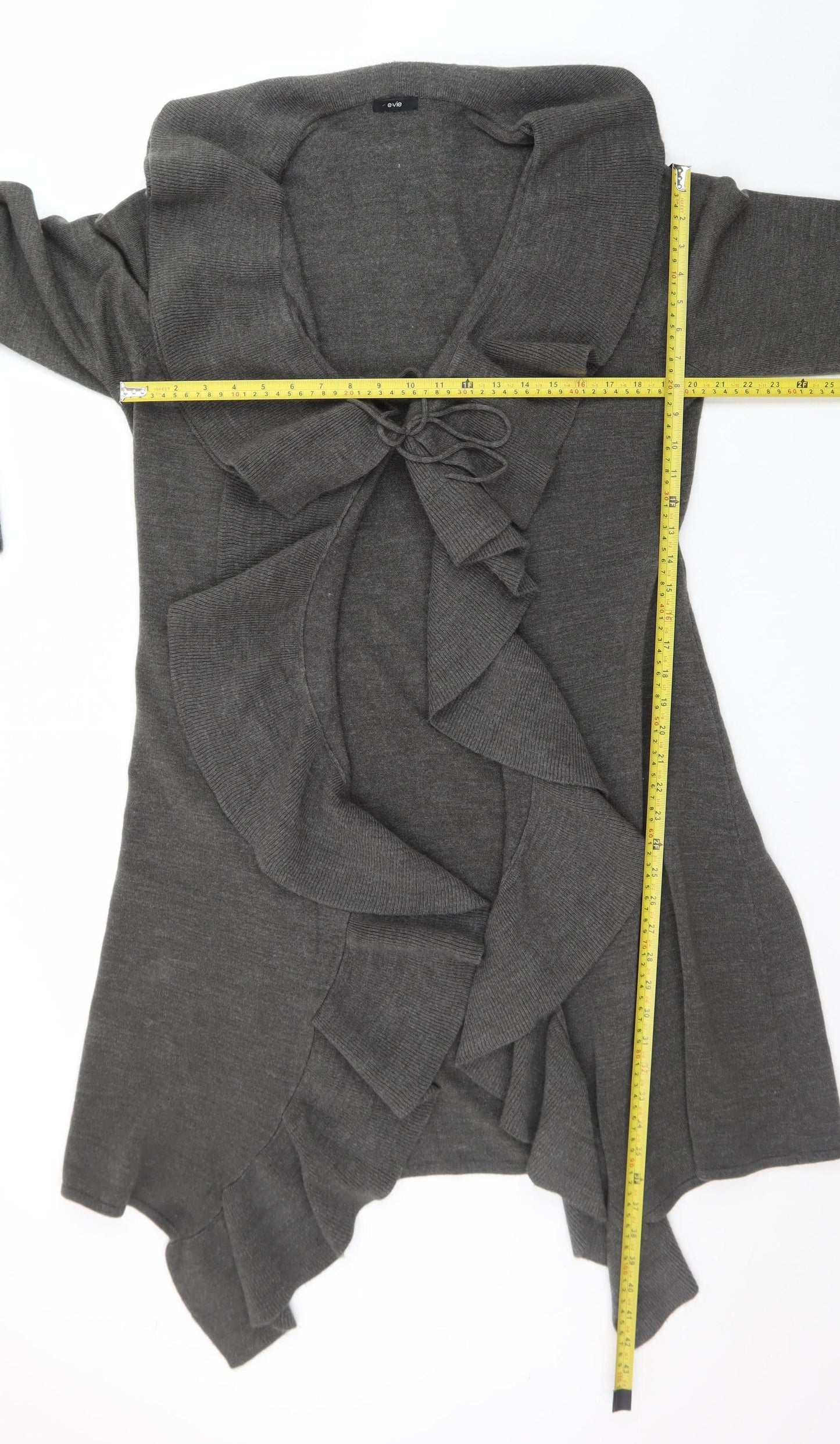 E-vie Women's Grey Ruffle Open Front Long Sleeve Cardigan Size 22-24